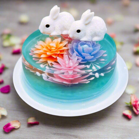 Flowery round cake with bunnies (KJFR20250901)
